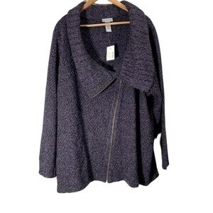 Catherines Sweater Jacket Purple Black Tweed Asymmetrical Zipper Womens Size 2X